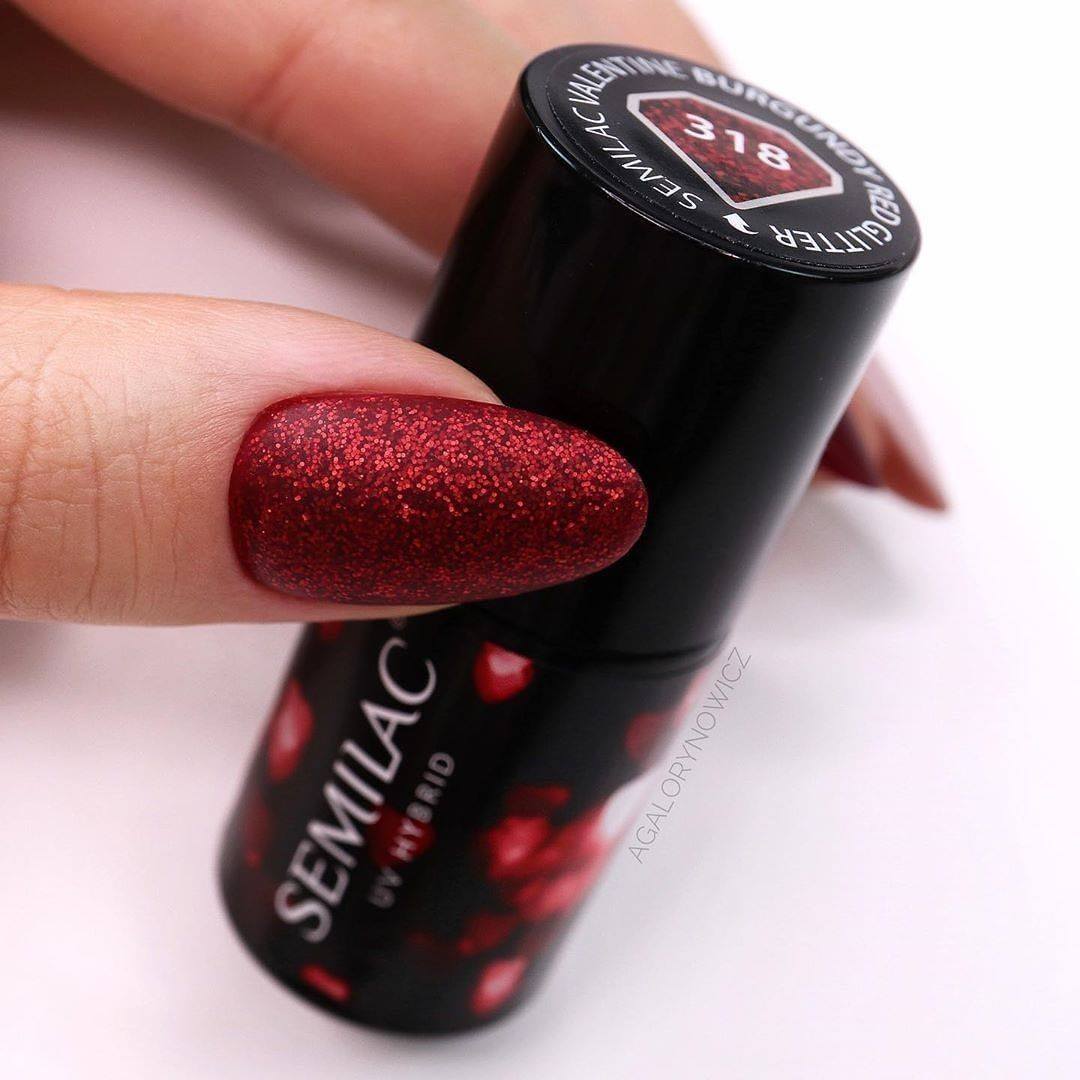 Semilac 318 Burgundy Red Glitter UV Gel Polish 7 ml - Semilac Shop