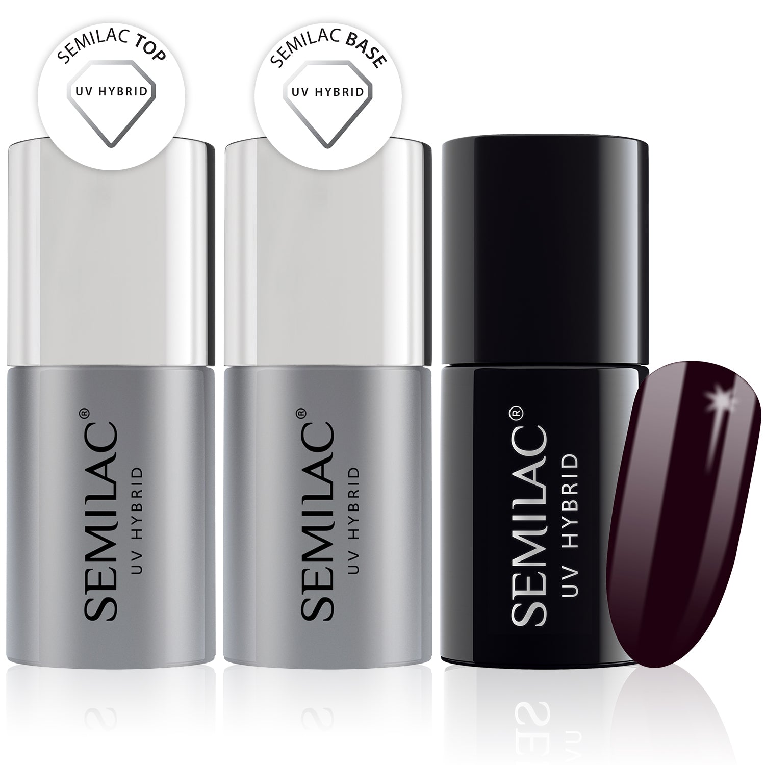 Semilac Base + Top + 015 Plum UV Gel Polish Set - Semilac UK