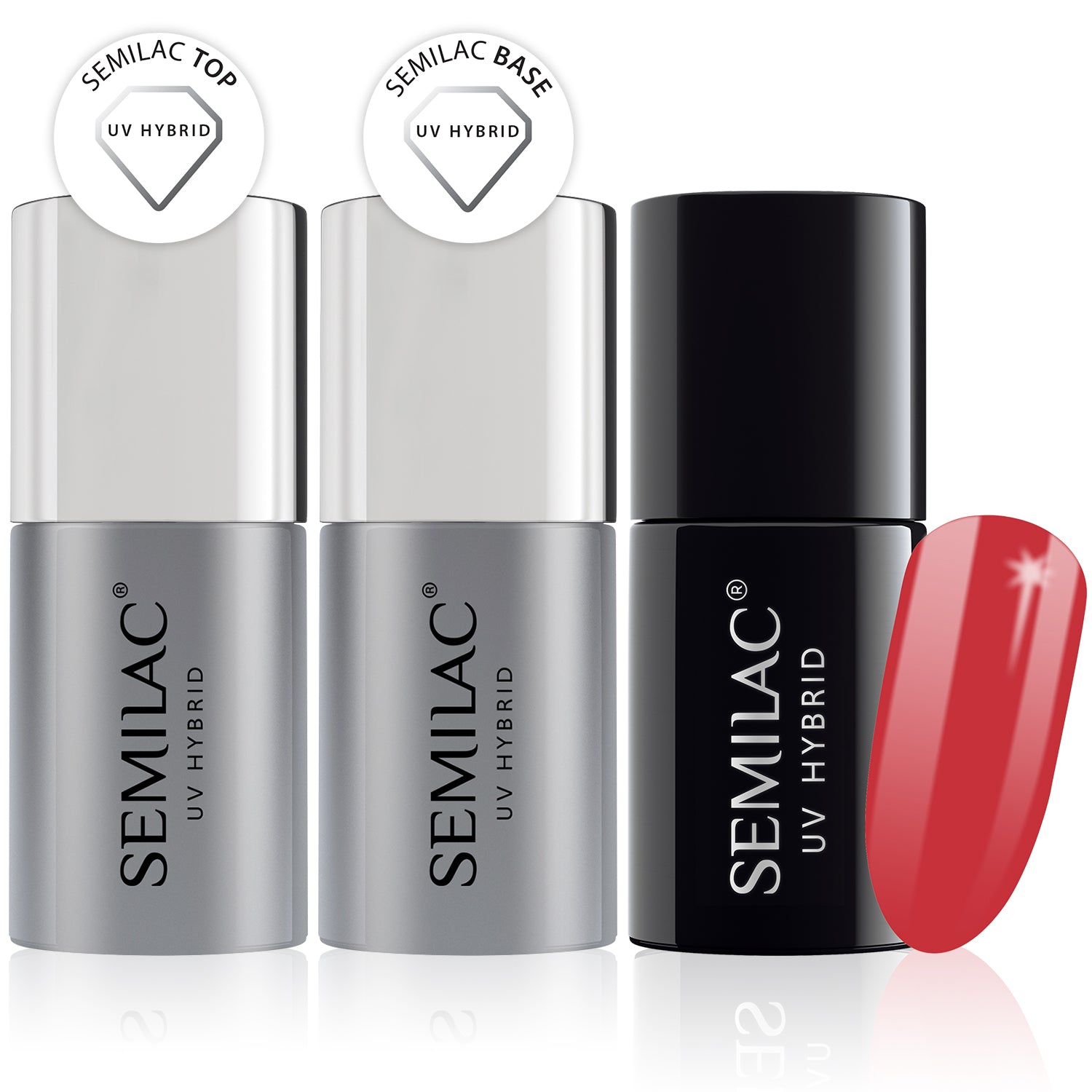 Semilac Base + Top + 024 Vibrating Tomato UV Gel Polish Set - Semilac Shop