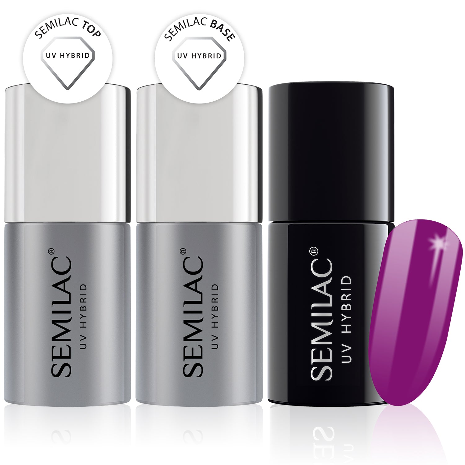 Semilac Base + Top + 034 Mardi Grass UV Gel Polish Set - Semilac Shop